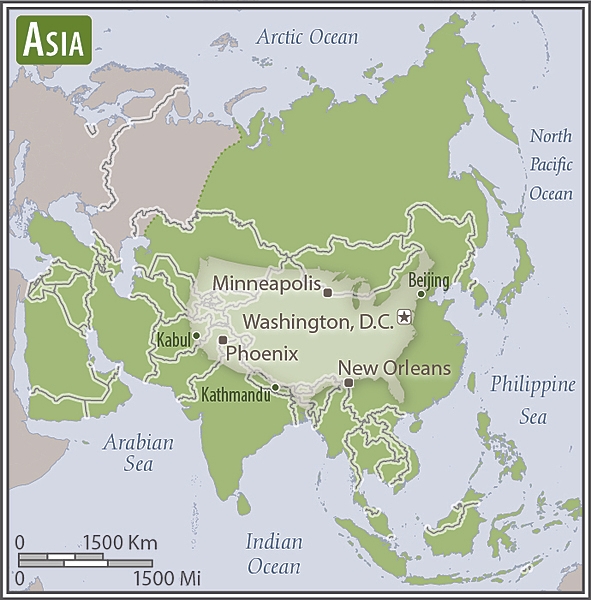 Asia-US area comparison map